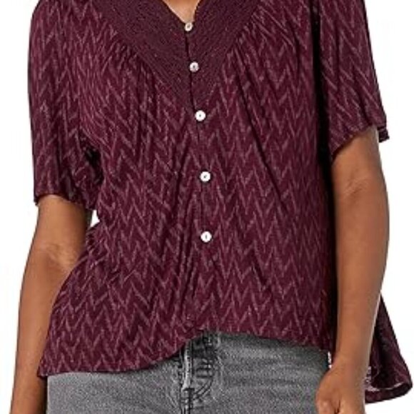 Lucky Brand Women's Purple Flutter Sleeve Button Up Embroidered Boho Blouse XL - Picture 1 of 11